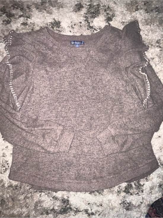 Democracy Sweaters - Democracy Mauve Heather Ruffle Shoulder Crew Sweater